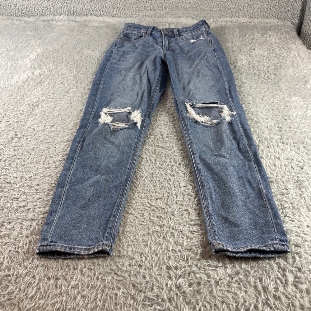American Eagle Outfitters Mom Jean Distressed Blue Denim Womens Size 00 Short